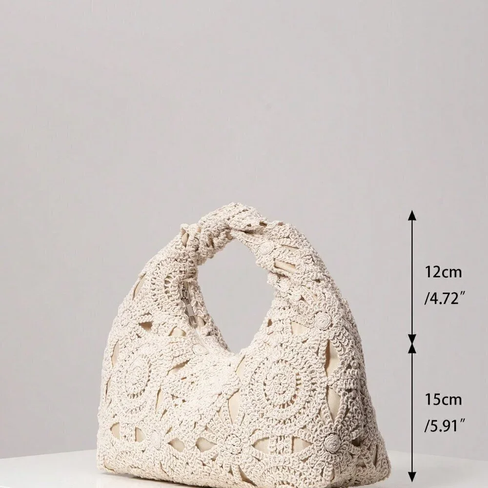 Apricot Boho Women's Hollow Floral Woven Bag